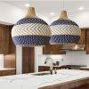 Blue and White Rattan Light Fixtures, Woven Rattan Pendant Light, Kitchen Lamp Shade