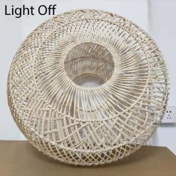 Sophisticated Woven Rattan Pendant Light Round Light Off