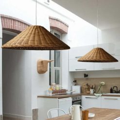 Rattan Cone Lamp Shade, Woven Rattan Light Vintage, Rattan Pendant Lights Kitchen Lamp