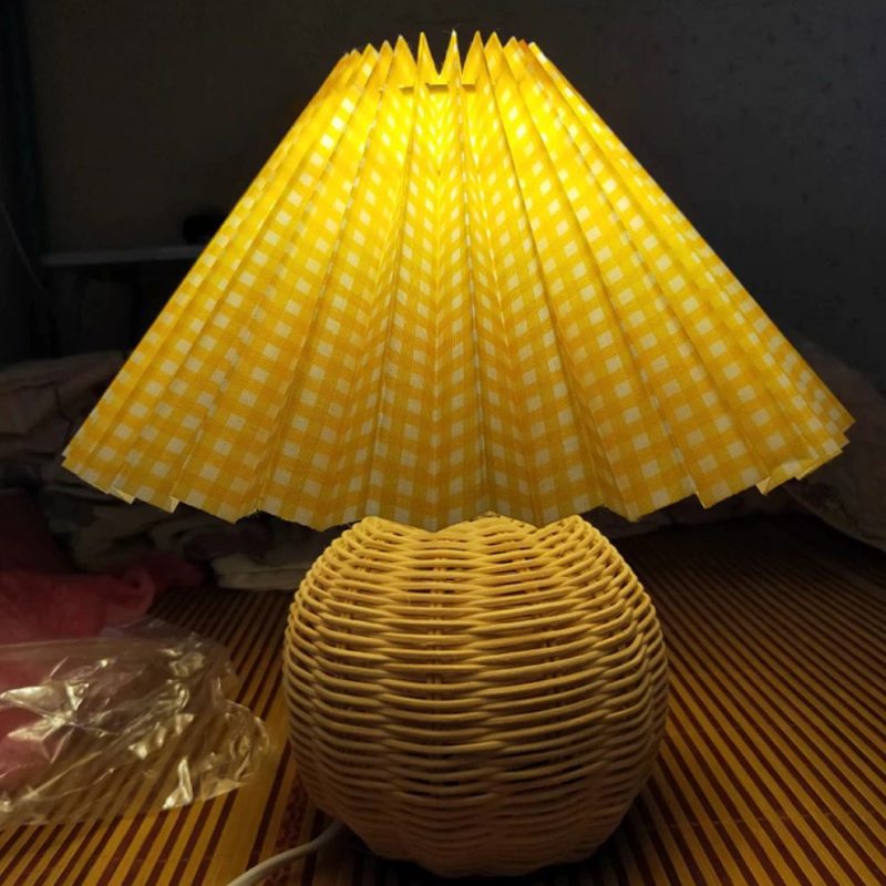 View of Woven Rattan Lampshade, Vintage Table Lamp, Woven Table Lamp Shade
