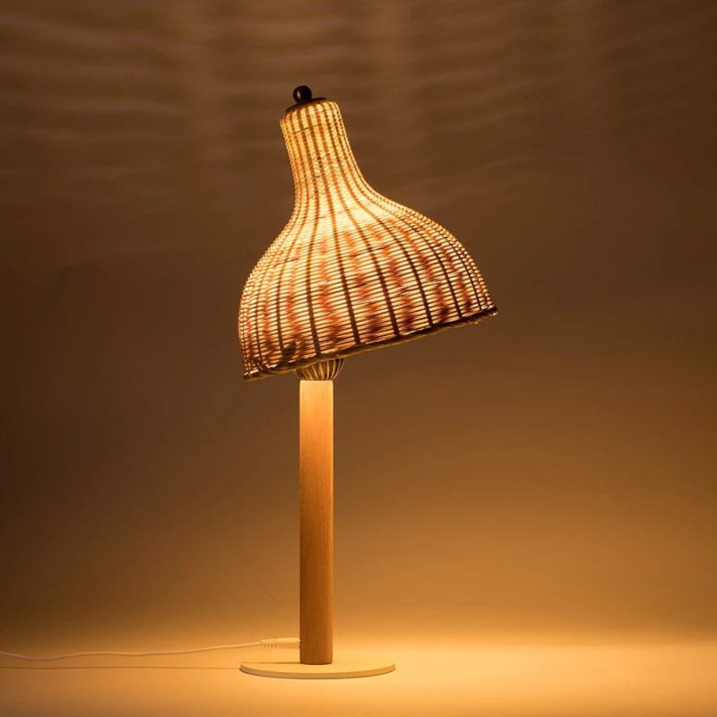 Woven Rattan Lampshade, Vintage Table Lamp, Woven Table Lamp Shade
