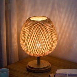 Alternative view of Woven Table Lamp Creative Bamboo Desk Lamp, Rattan Light Bed Room Lampshade