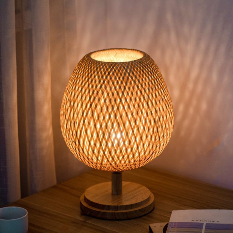 Woven Table Lamp Creative Bamboo Desk Lamp, Rattan Light Bed Room Lampshade