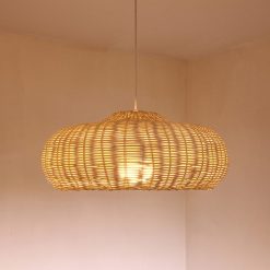 Woven Rattan Lampshade, Rattan Pendant Light Fixtures Rustic Lighting for Home Deco