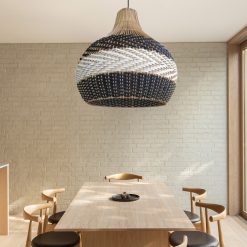 White Black Rattan Light Fixture, Rattan Pendant Light Shade, Kitchen Lamp Shade Hanging Drop Light