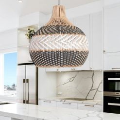 White Gray Rattan Pendant Light Fixtures, Rattan Lampshade, Handmade Kitchen Light