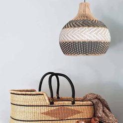 White Gray Rattan Pendant Light Fixtures, Rattan Lampshade, Handmade Kitchen Light