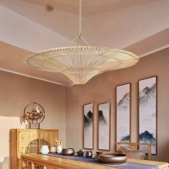 Round Rattan Chandelier, Rattan Pendant Lamp Woven Rattan Light Shade Wicker Lamp Rattan Light Fixture