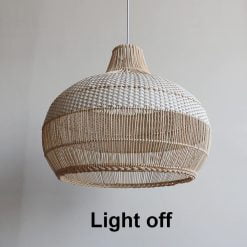 White Rattan Lamp Shade, Rattan Pendant Light Fixture, Bamboo Chandelier Kitchen Dinning Room HQ