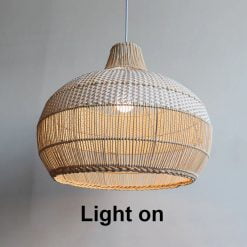 White Rattan Lamp Shade, Rattan Pendant Light Fixture, Bamboo Chandelier Kitchen Dinning Room HQ
