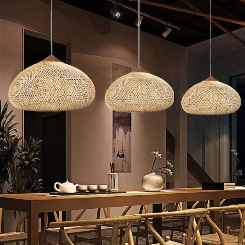 HQ Rattan Pendant Light, Wicker Rattan Lampshade, Dining Room Restaurant Kitchen Light Fixture