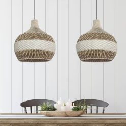 Alternative view of Light brown White Rattan Pendant Light, Wicker Rattan Lampshade Kitchen Lighting