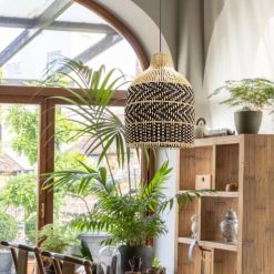 Alternative view of Contemporary Rattan Lamp Shade, Tan Brown Rattan Pendant Light
