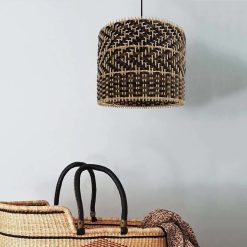 Alternative view of Drum Shade Rattan Light, Dark Color Rattan Lampshade Kitchen Island Lamp
