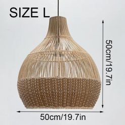 Bottom Tan Brown Rattan Pendant Light Size L