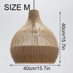 Bottom Tan Brown Rattan Pendant Light Size M