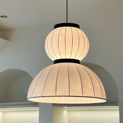 Alternative view of Nordic Minimalist Silk Lampshade Wabi Sabi Chandelier