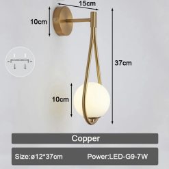 Copper Black Interior LED Wall lamp for Bedroom Sofa Background